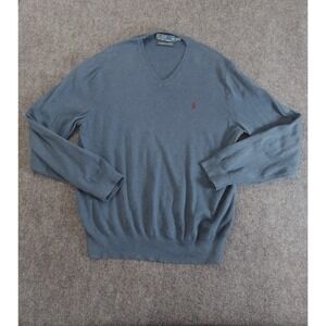 Polo Ralph‎ Lauren Sweater Mens XL Blue V Neck Small Pony Logo Pima Cotton